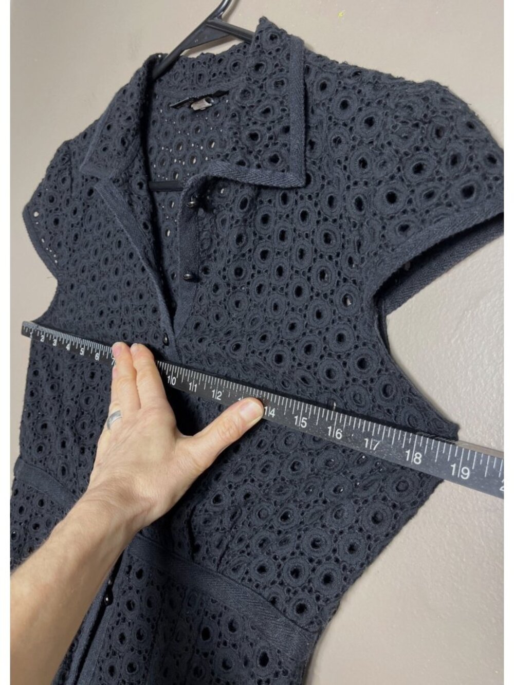 Black Eyelet Shirtdress Midi Button Up Embroider Dark Feminine Whimsigoth Wom 8 - Picture 4 of 11